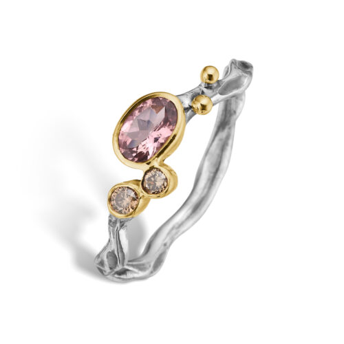 Grace Single pink tourmaline ring i sølv og 14 karat guld